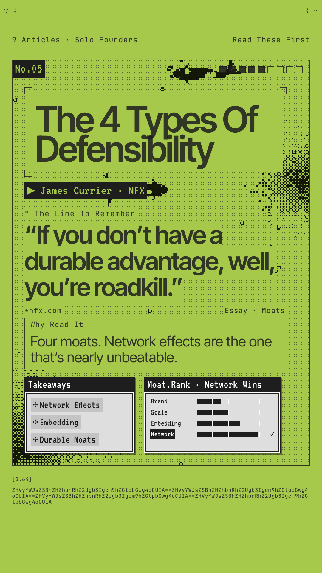 Reel card for No.05, The 4 Types Of Defensibility by James Currier at NFX.
