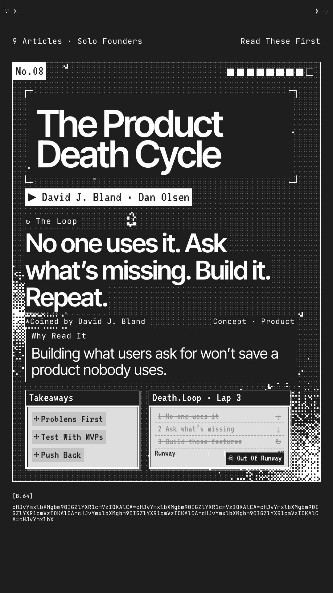 Reel card for No.08, The Product Death Cycle.